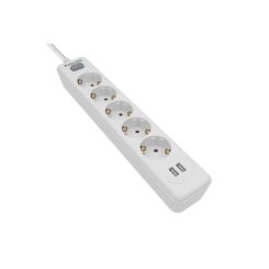Base múltipla 5 bases schuko, interruptor, 2 portas USB tipo a, cabo de 2 m, 16 a 230 v~, branca