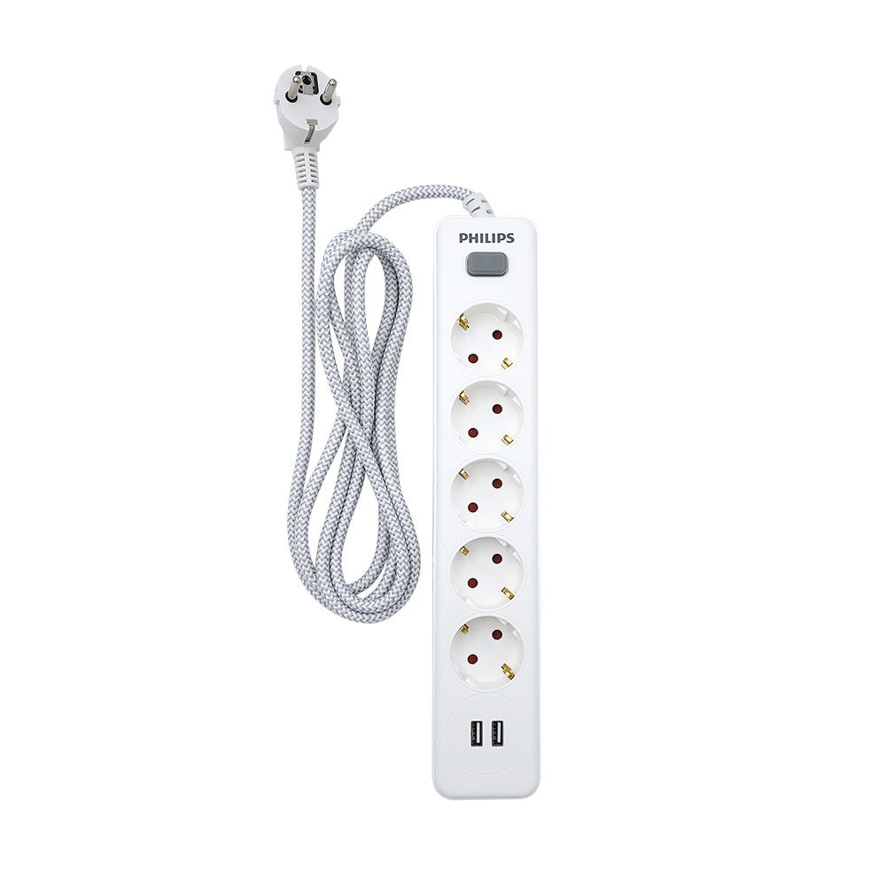 Base múltipla 5 bases schuko, interruptor, 2 portas USB tipo a, cabo de 2 m, 16 a 230 v~, branca - Image 2
