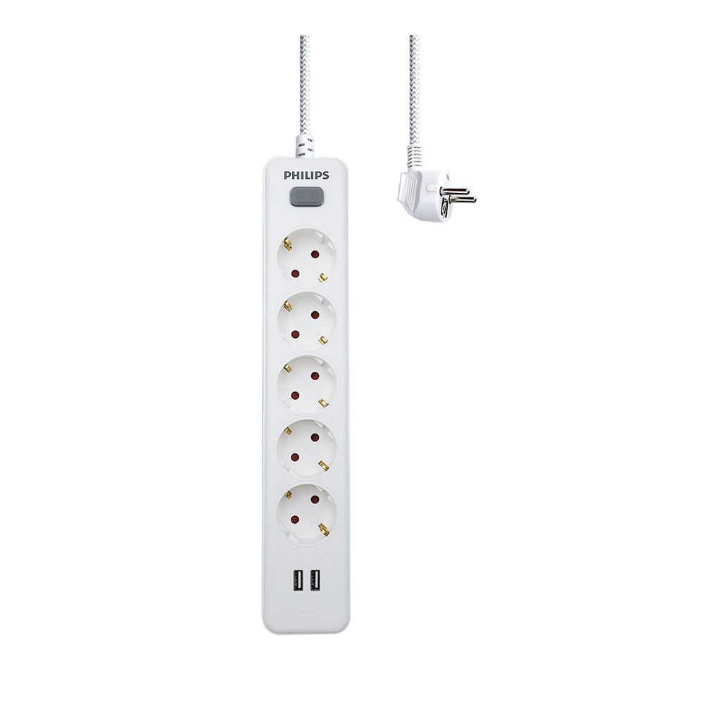 Base múltipla 5 bases schuko, interruptor, 2 portas USB tipo a, cabo de 2 m, 16 a 230 v~, branca - Image 3
