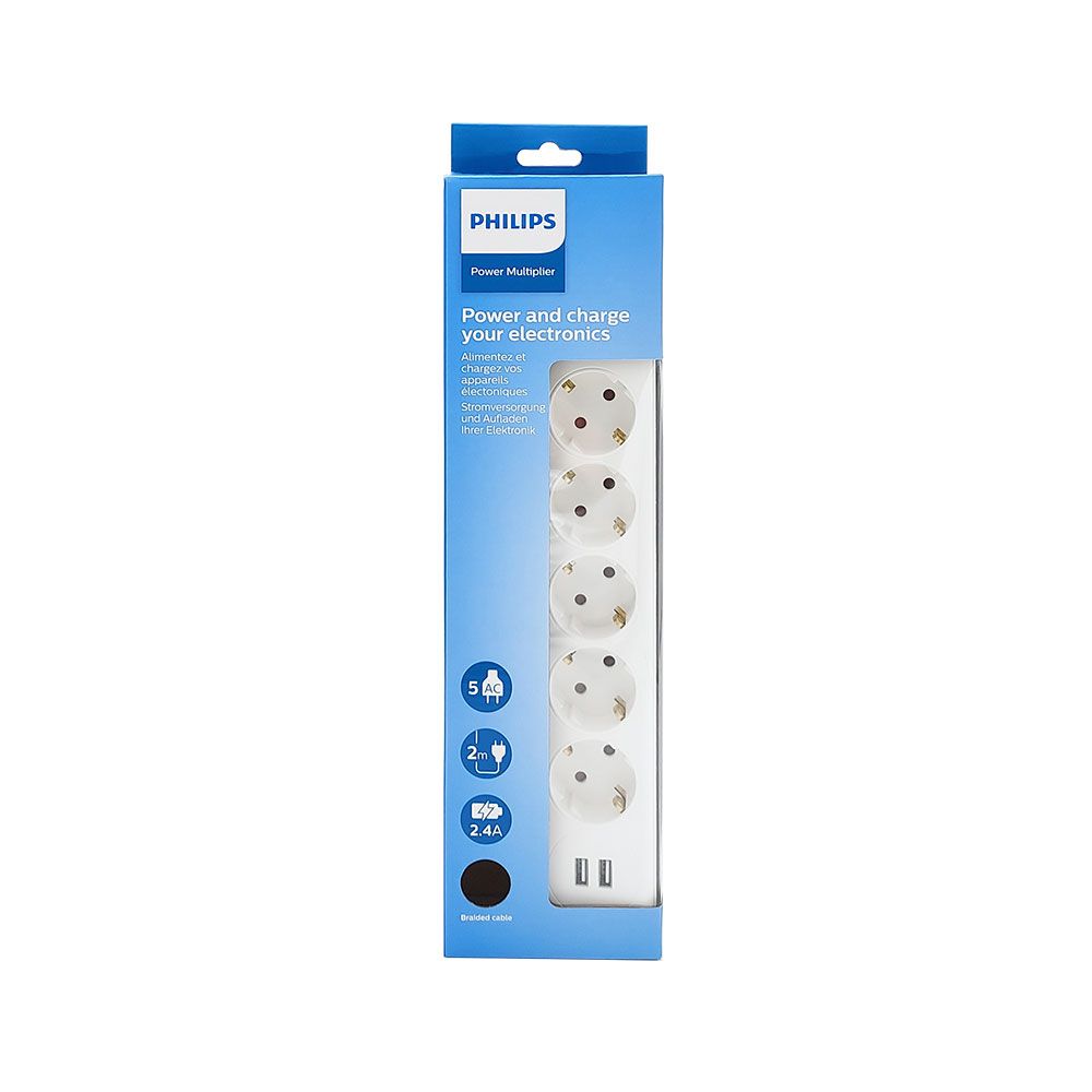 Base múltipla 5 bases schuko, interruptor, 2 portas USB tipo a, cabo de 2 m, 16 a 230 v~, branca - Image 4