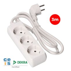 Base múltipla, 3 bases schuko 2P+E, cabo de 3 m H05VV-F 3G1,5 mm² 16A 250V~ 3680 W, branca