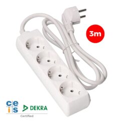 Base múltipla, 4 bases schuko 2P+E, cabo de 3 m H05VV-F 3G1,5 mm² 16A 250V~ 3680 W, branca