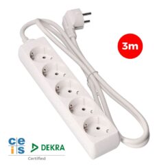 Base múltipla, 5 bases schuko 2P+E, cabo de 3 m H05VV-F 3G1,5 mm² 16A 250V~ 3680 W, branca