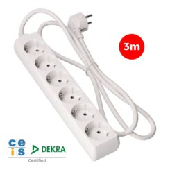 Base múltipla, 6 bases schuko 2P+E, cabo de 3 m H05VV-F 3G1,5 mm² 16A 250V~ 3680 W, branca