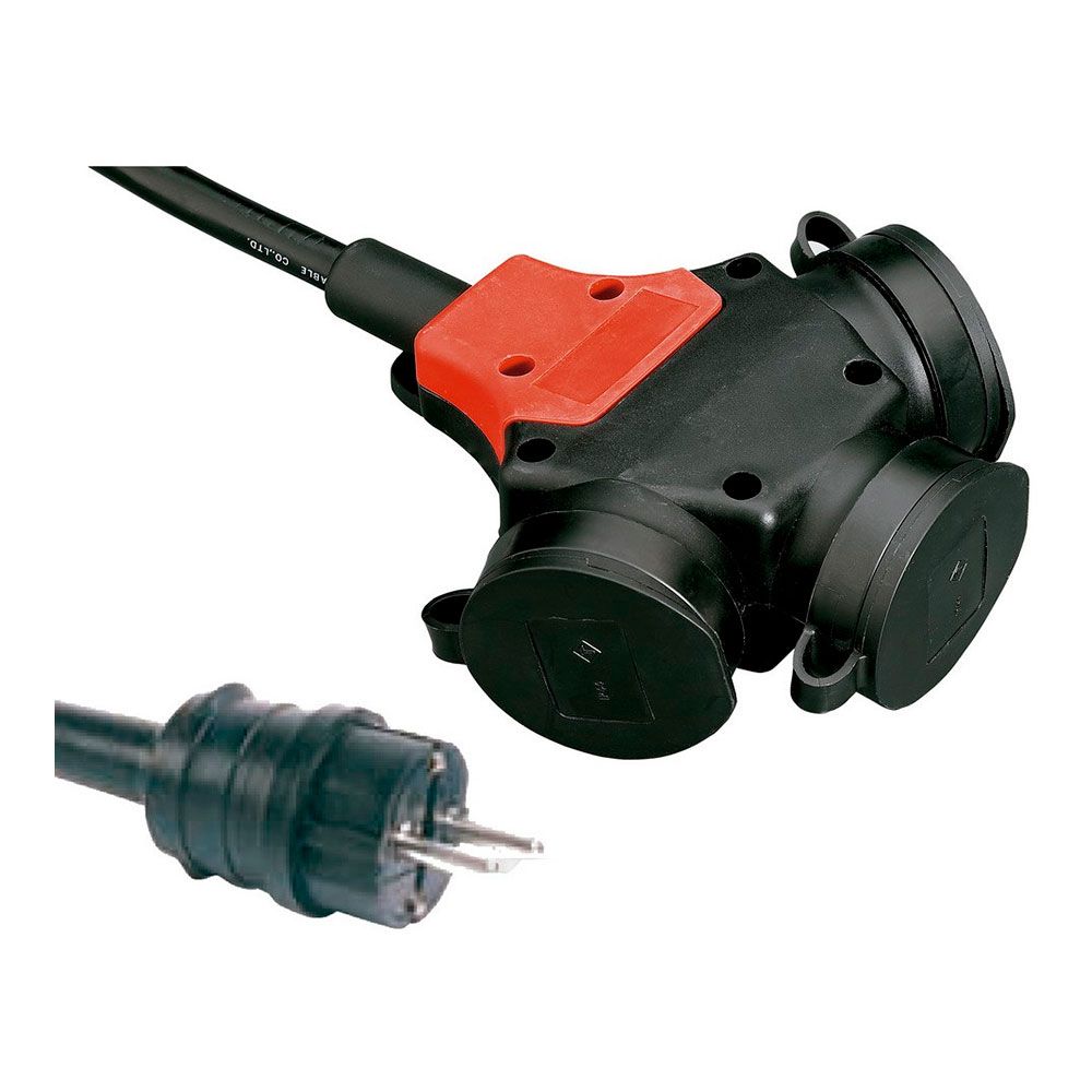 Adaptador múltiplo schuko borracha IP44 2P+T 16 a 250 v~ 10 m cabo 3G2,5 mm² preto
