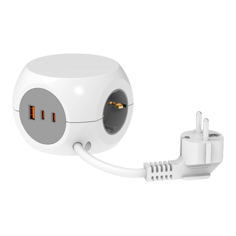 Extensão combiball com 3 tomadas schuko 16 a + 1 USB a + 2 USB C, 30 W, branco