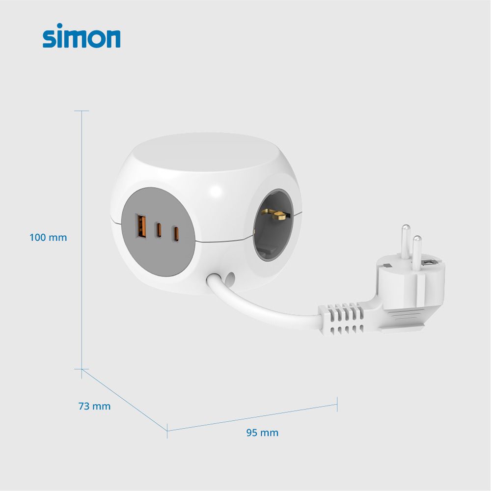 Extensão combiball com 3 tomadas schuko 16 a + 1 USB a + 2 USB C, 30 W, branco - Image 4
