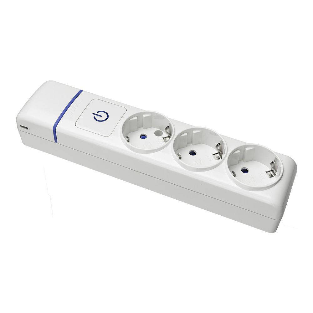Tomada múltipla de 3 entradas (2 pinos + 1 FIO), 16 a 250 V, sem FIO, com interruptor.