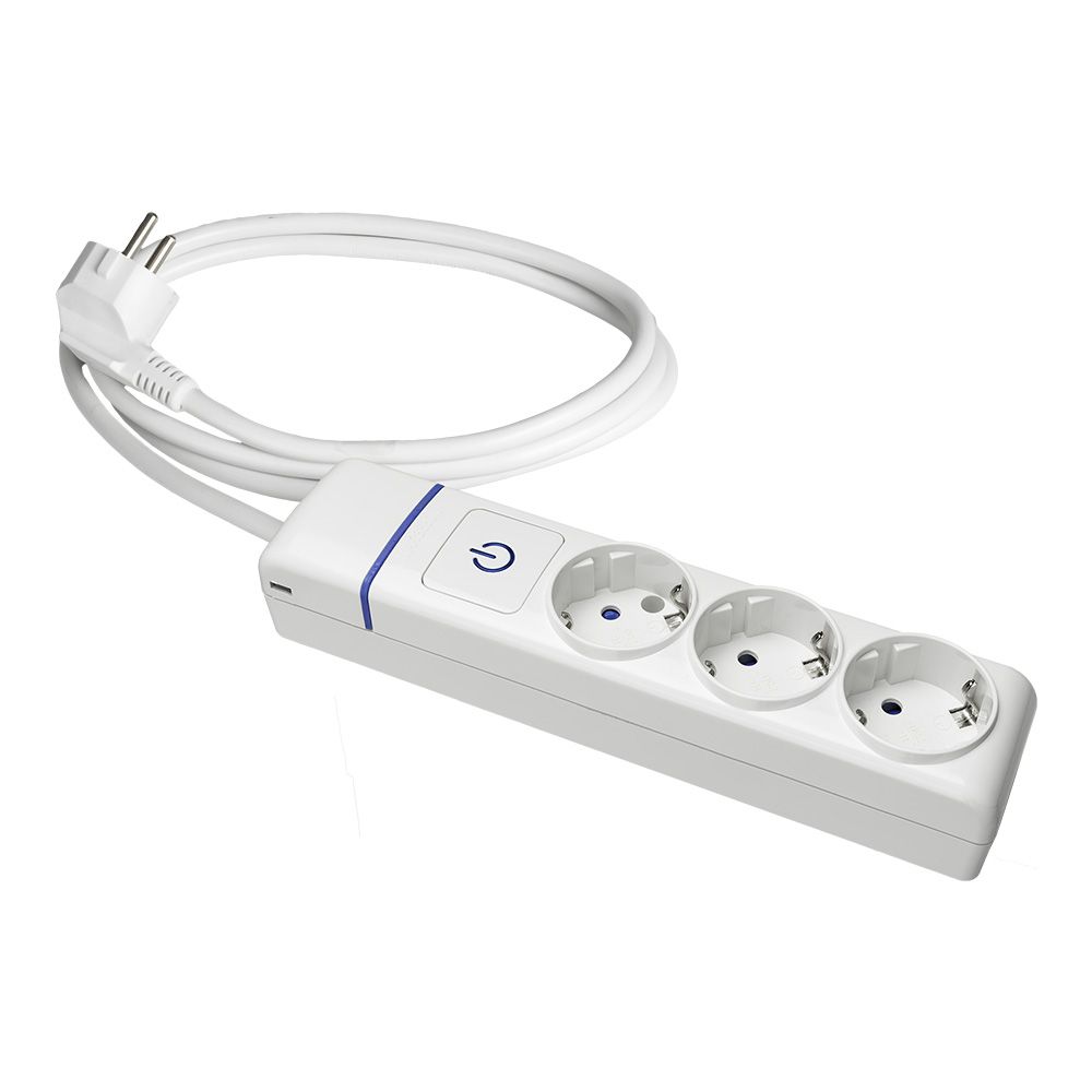 Base múltipla com 3 bases 2P+E, com interruptor iluminado, cabo de 1,5 m H05VV-F 3G1,5 mm², branca