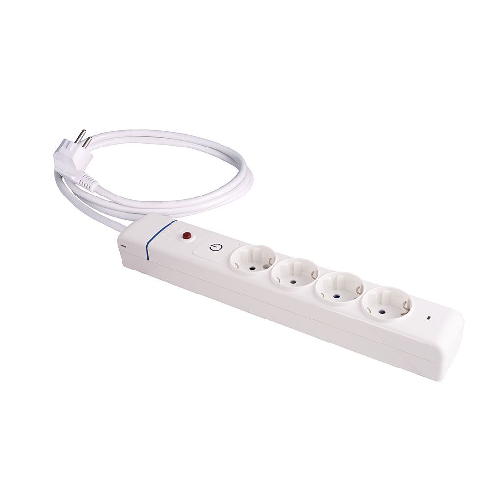 Tomada múltipla, 4 tomadas 2p+e, com interruptor + protetor, cabo de 1,5 m h05vv-f 3g1,5 mm², 16a 250v~, branco