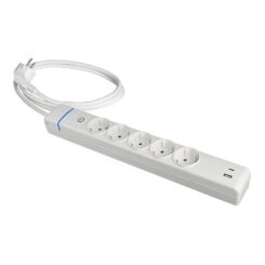 Base múltipla, 5 tomadas 2p+t, com interruptor + 2 USB, cabo de 1,5 m h05vv-f 3g1,5 mm², 16a 250v~, branco