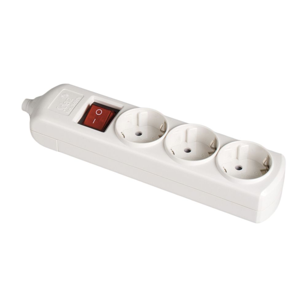 Base de tomada bipolar com 3 saídas t/tl de 10/16 a 250 V, sem cabo, com interruptor, branca.