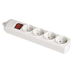 Base de tomada bipolar com 4 saídas t/tl de 10/16 a 250 V, sem cabo, com interruptor, branca.