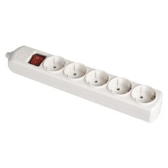 Base de tomada bipolar com 5 saídas, 10/16 a 250 V, sem cabo, com interruptor, branca