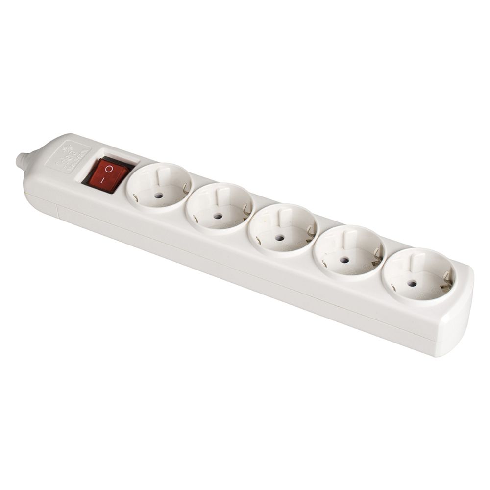 Base de tomada bipolar com 5 saídas, 10/16 a 250 V, sem cabo, com interruptor, branca