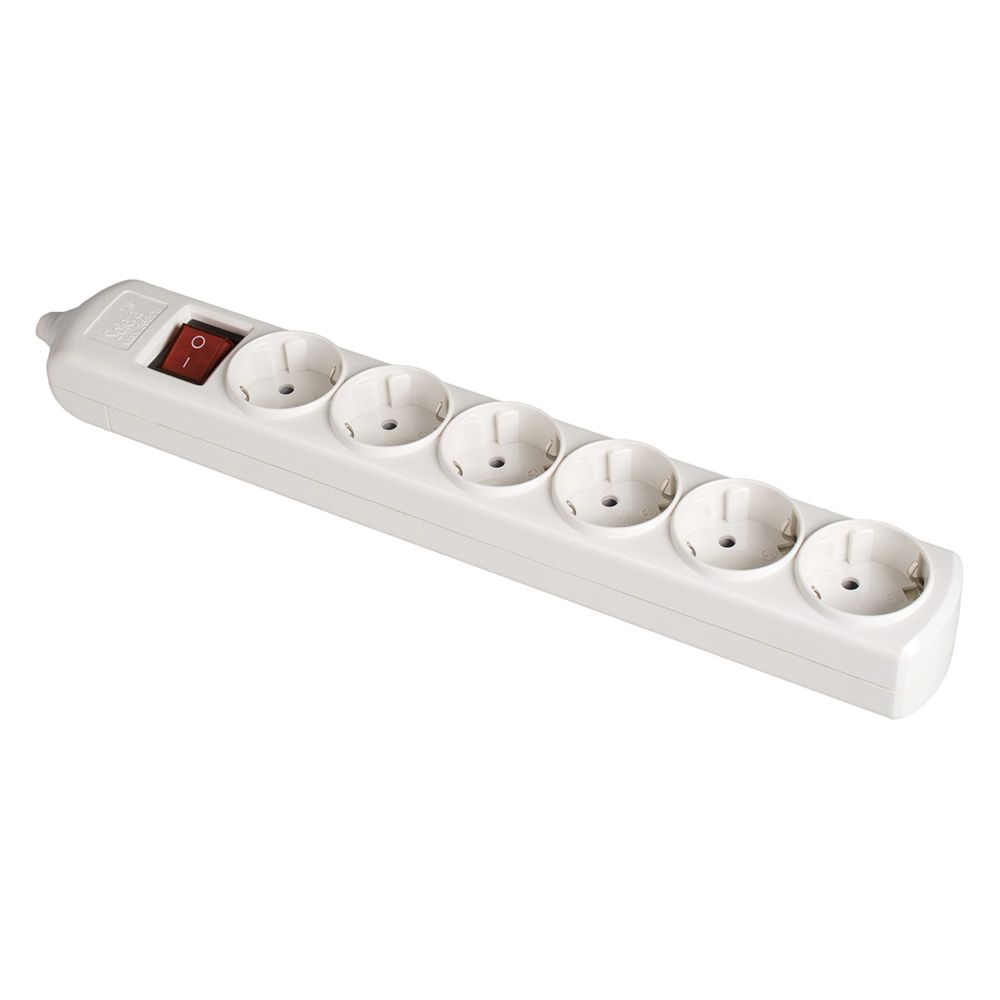 Base de tomada bipolar com 6 saídas t/tl de 10/16 a 250 V, sem cabo, com interruptor, branca.