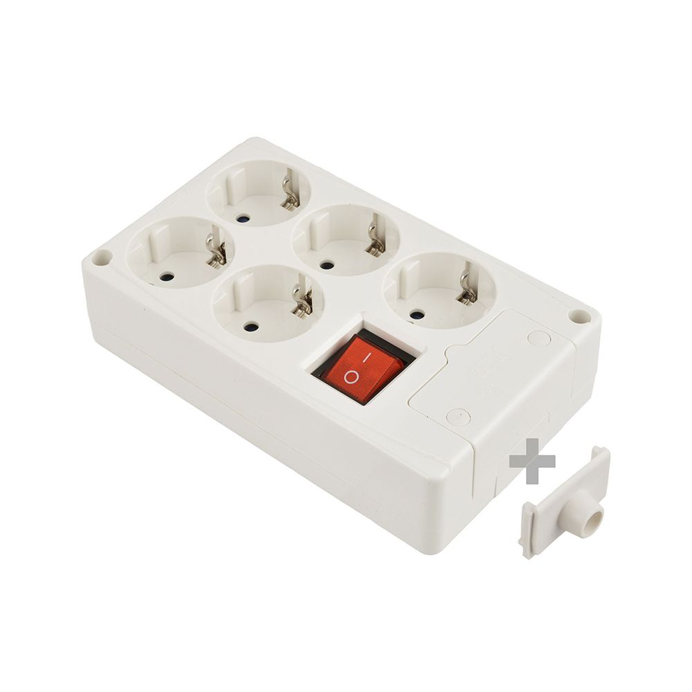 Tomada múltipla de 5 entradas t/tl 10/16 a 250 V, sem cabo, com interruptor, branca