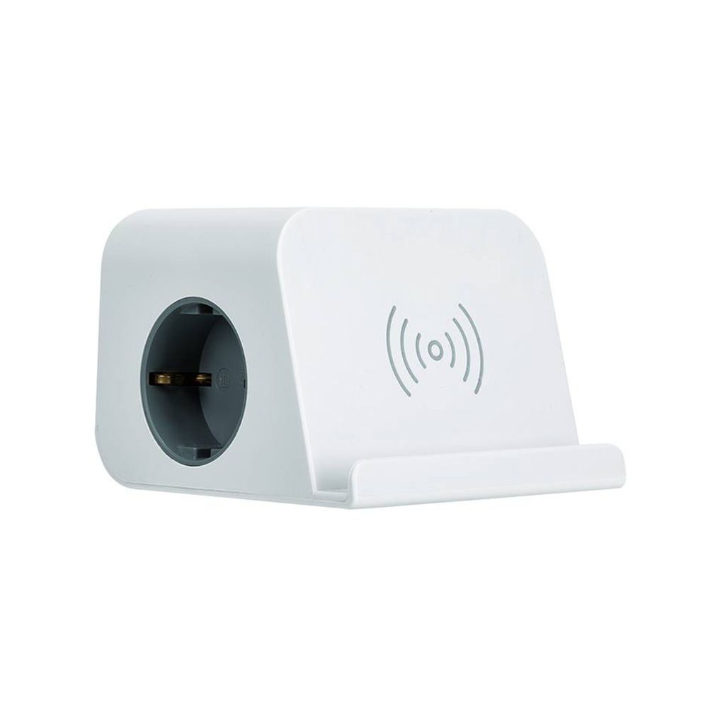 Base combiflat 2 tomadas schuko 16 A 250 V~ + 2 USB A + 2 USB C + carregamento sem fios, com suporte e fixação, branca