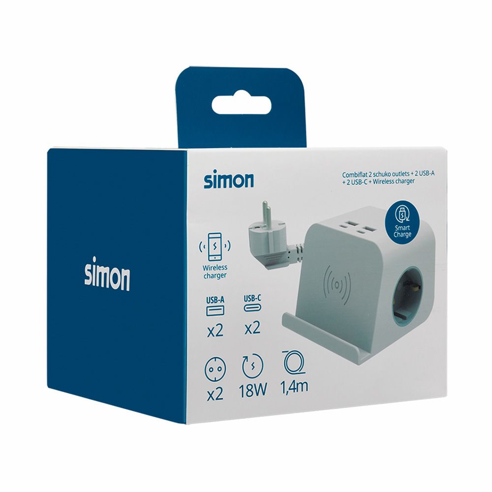 Base combiflat 2 tomadas schuko 16 A 250 V~ + 2 USB A + 2 USB C + carregamento sem fios, com suporte e fixação, branca - Image 4