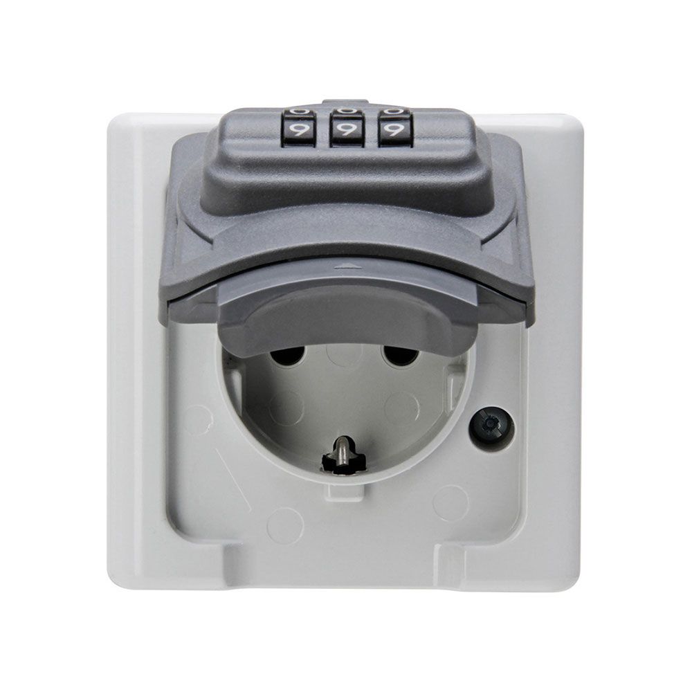 Base fixa 2P+E tipo F superfície cinzenta 16A 250V~ com fechadura combinada