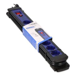 Base múltipla de 8 saídas 2P+E com interruptor iluminado + protetor, cabo de 3 m H05VV-F 3G1,5 mm² preta/azul