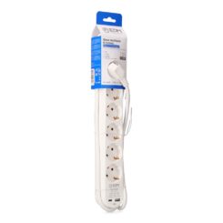 Base múltipla com 6 entradas e conectores schuko, interruptor, 2 portas USB a + c, cabo H05VV-F de 1,5 m, 3G1,5 mm², 16 a 250 v~, branca.