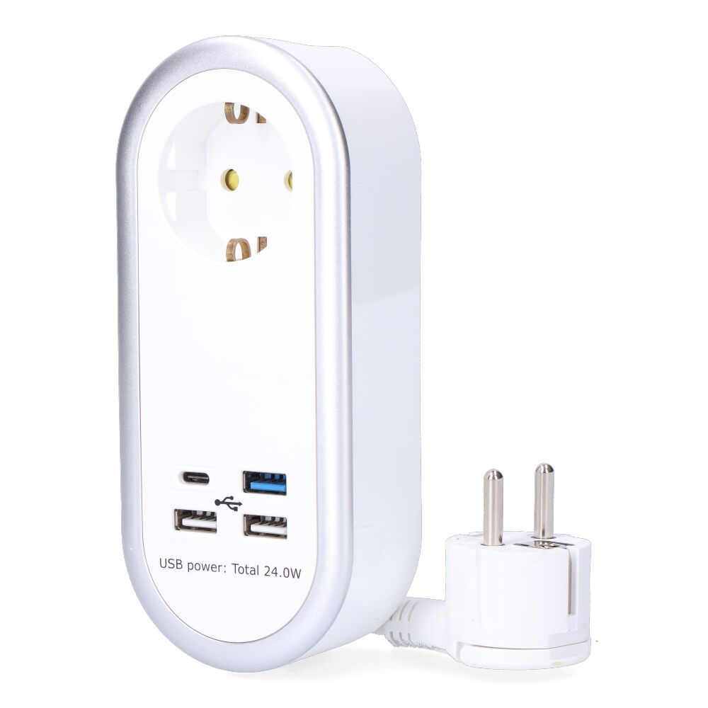 Base AIR base 1 2P+E schuko, 4 USB (3 x a + 1 x c), cabo de 1,5 m H05VV-F 3G1,5 mm², 16A 250V~, branca