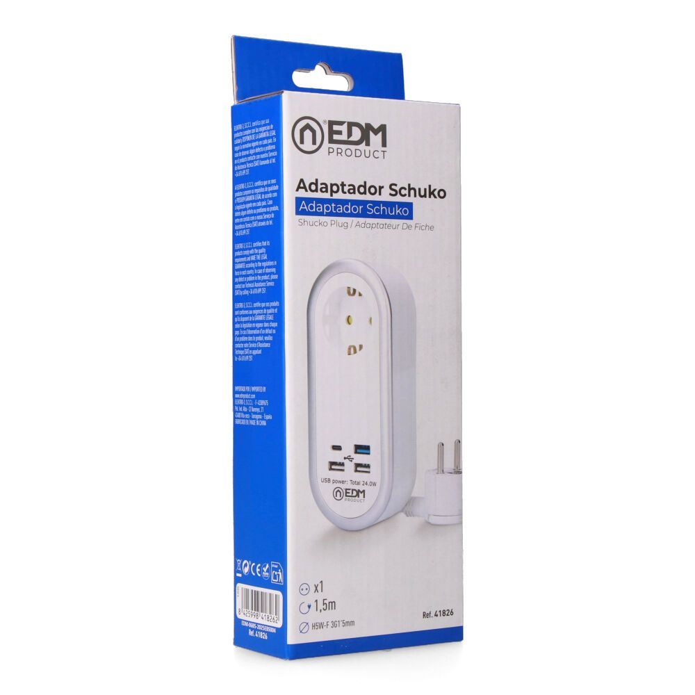Base AIR base 1 2P+E schuko, 4 USB (3 x a + 1 x c), cabo de 1,5 m H05VV-F 3G1,5 mm², 16A 250V~, branca - Image 3