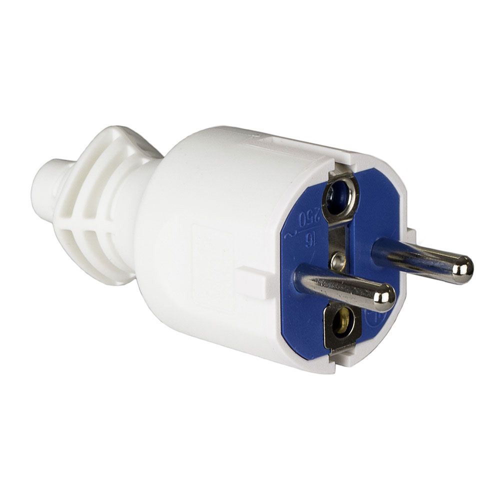Ficha 2P+T 16A 250V PVC branco. fixação de cabos abatível solera 706CB