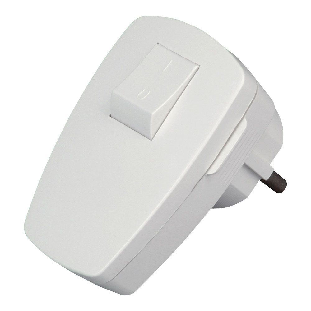 Plug ângulo branco 2P+E com interruptor 3X1,5MM 16A. kopp
