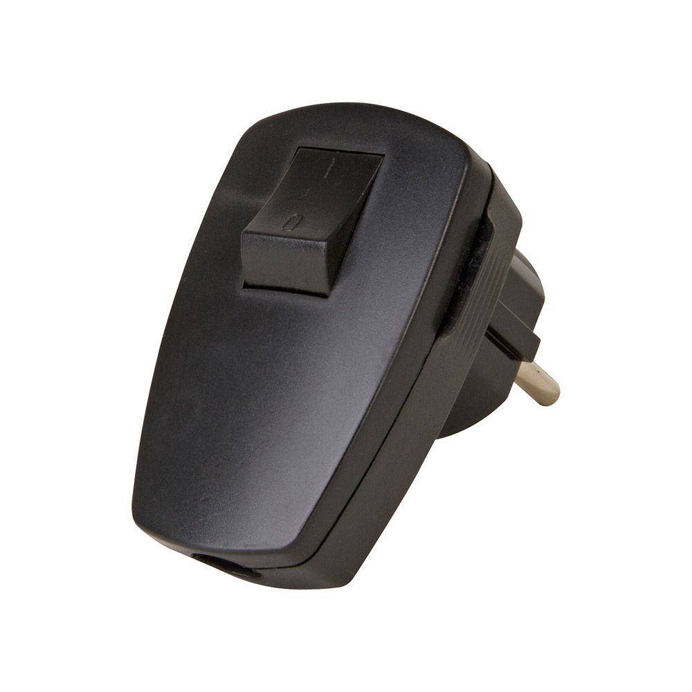 Plug ângulo preto 2P+E com interruptor 3X1,5MM 16A. kopp