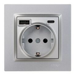 Base tomada schuko + USB a+ C 10,5 W 16 a 250 v~, simon 10, alumínio