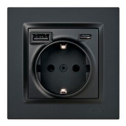 Base tomada schuko + USB a+ C 10,5 W 16 a 250 v~, simon 10, preto