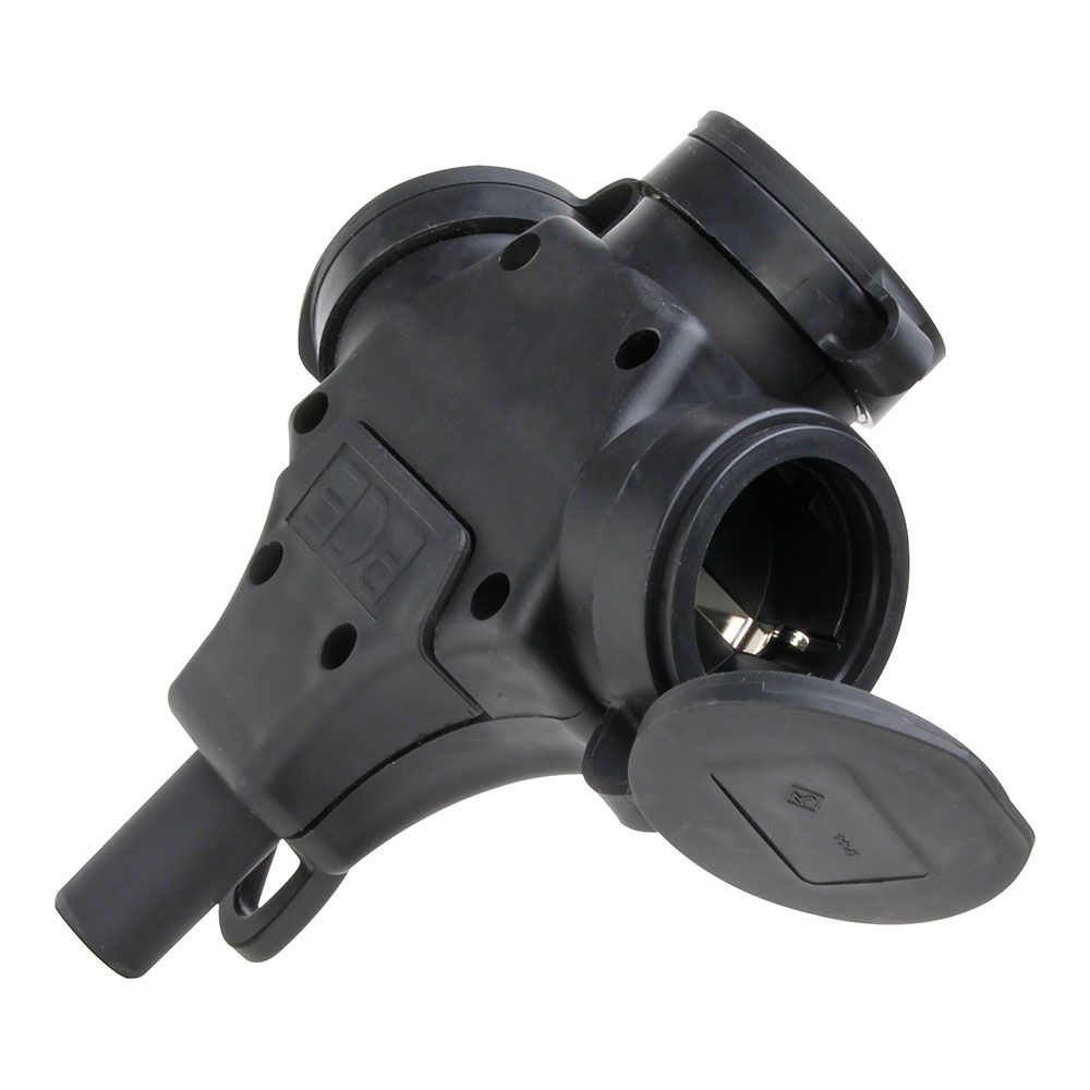 Base AR de borracha tripla 2P+E com tampa 16A 250V preta. kopp