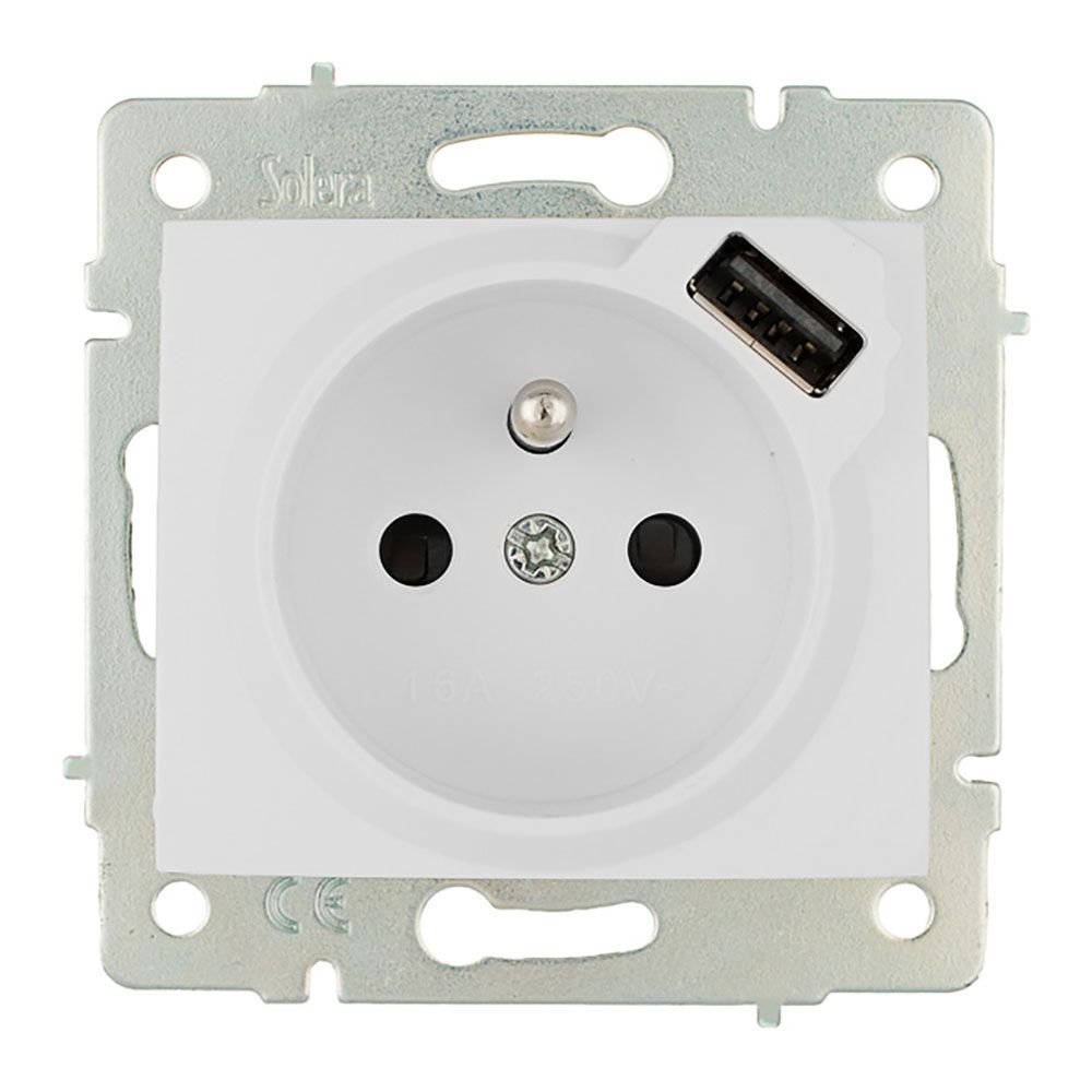 Base bipolar com t/t, com tomada francesa 16 A 250 V, com USB, com obturador, série europa, solera erp60fusb