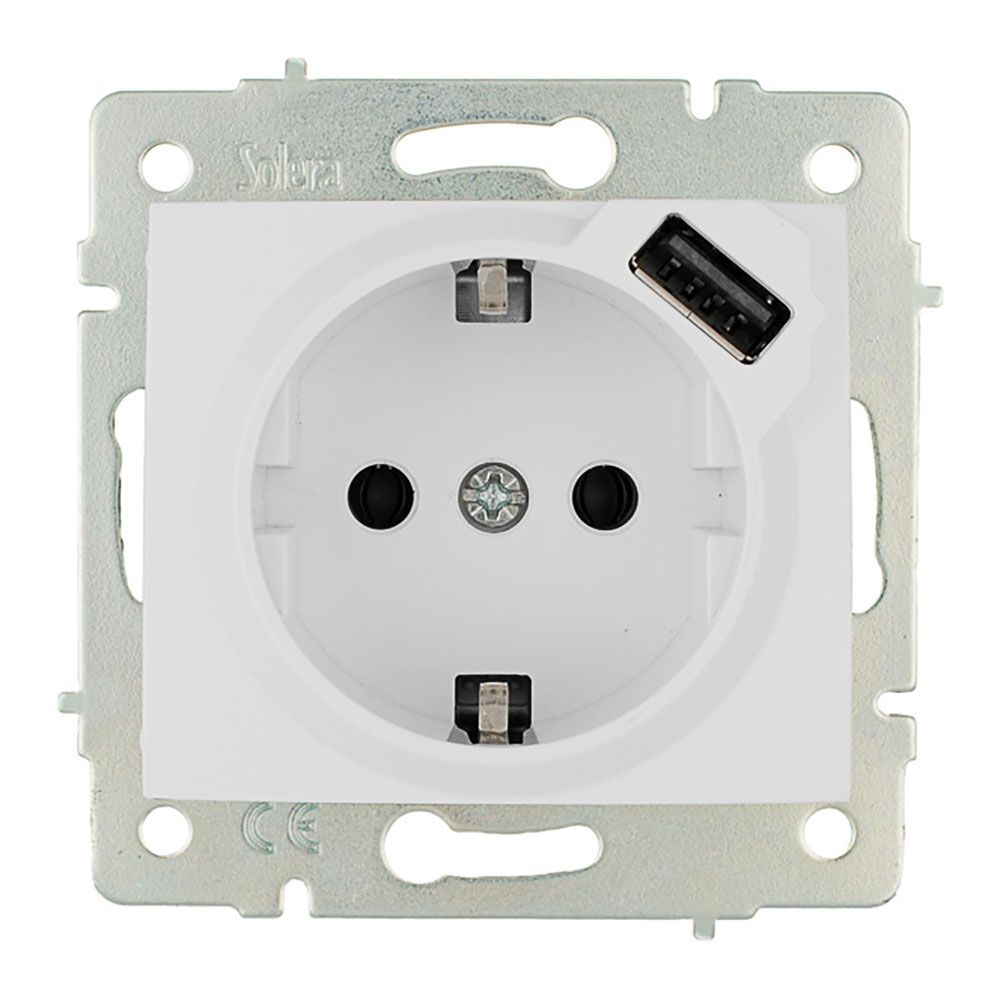 Base bipolar com t/tl 16 A 250 V com USB power, série europa, solera erp60usb
