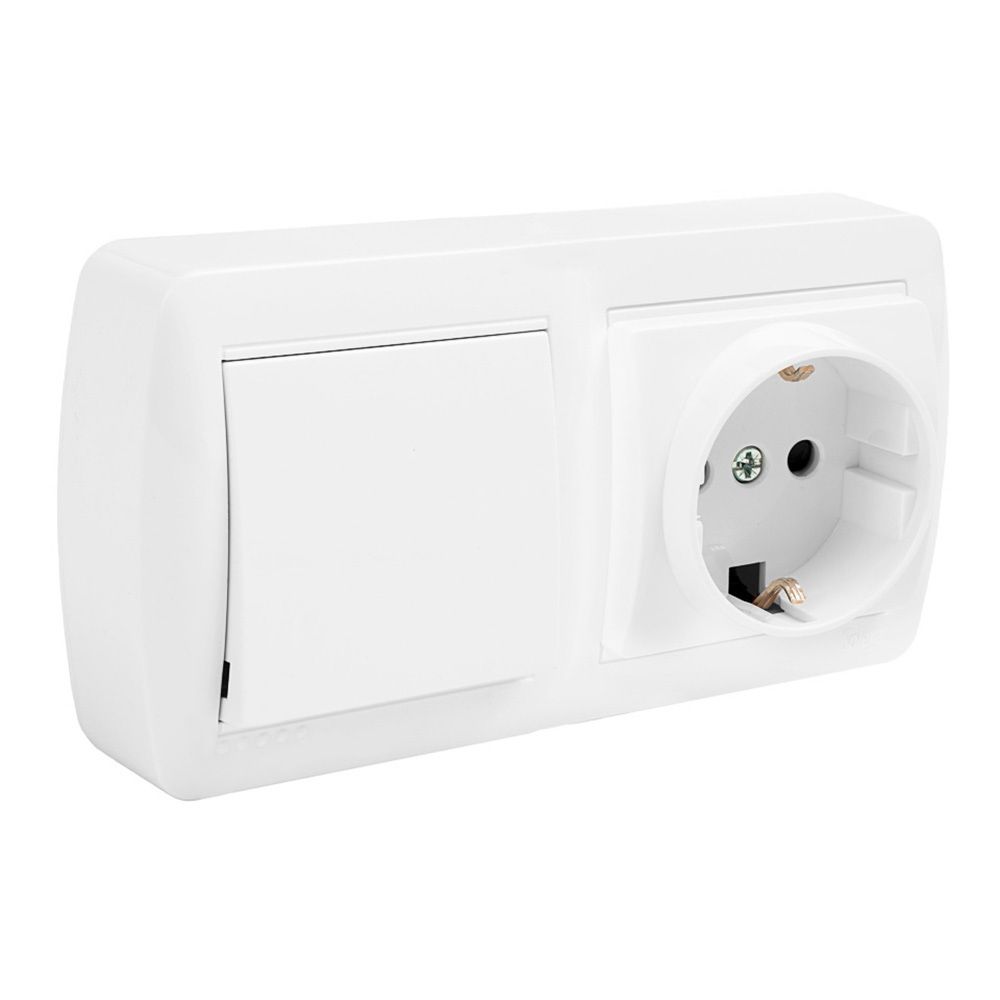 Base fixa 2P+T 16A 250V + comutador/interruptor 10AX 250V 148x72x42mm superficie mural solera MUR63U