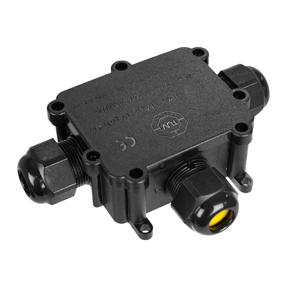Caixa de conexão para luminárias para exterior estanque com 3 ligadores IP68 9,3x7,3x3,8cm black series solera (retratilado) BK-3PT