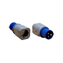 Adaptador Cetac macho para Schuko fêmea, 2p+t, 250 v 16 a, azul e cinza