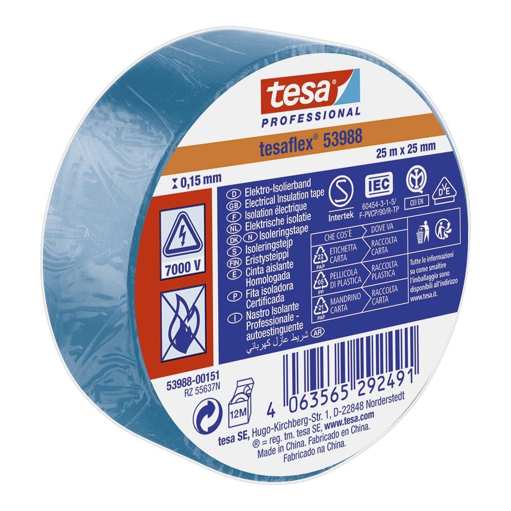 Fita isolante azul aprovada 25 mm x 25 m