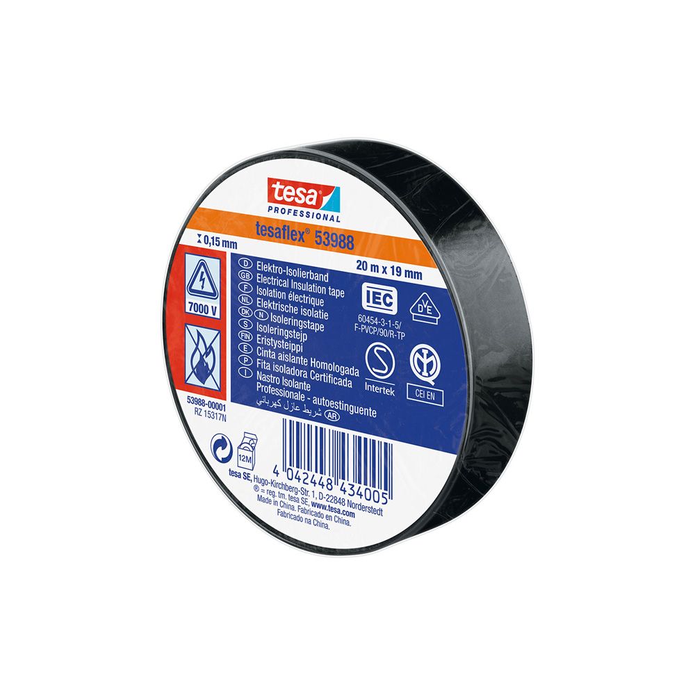 Fita isolante preta aprovada 19 mm x 20 m