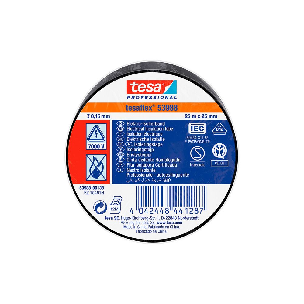 Fita isolante preta aprovada 25 mm x 25 m