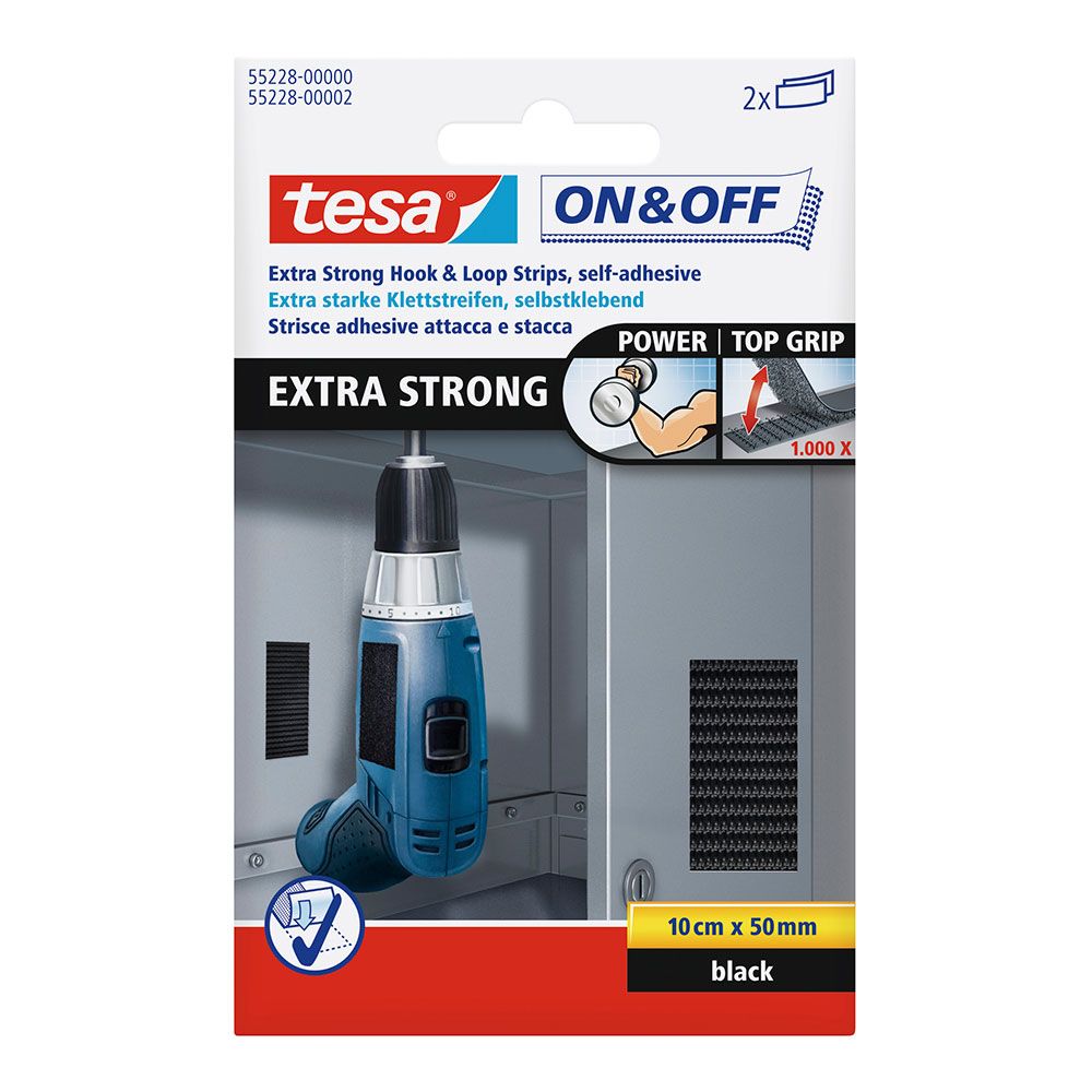 Fitas velcro extra forte preto 50 mm x 10 cm, 2 pares