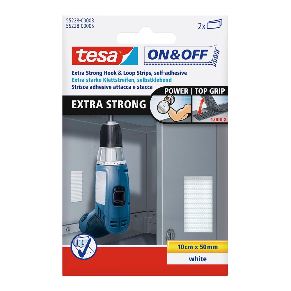 Fitas velcro extra forte branco 50 mm x 10 cm, 2 pares