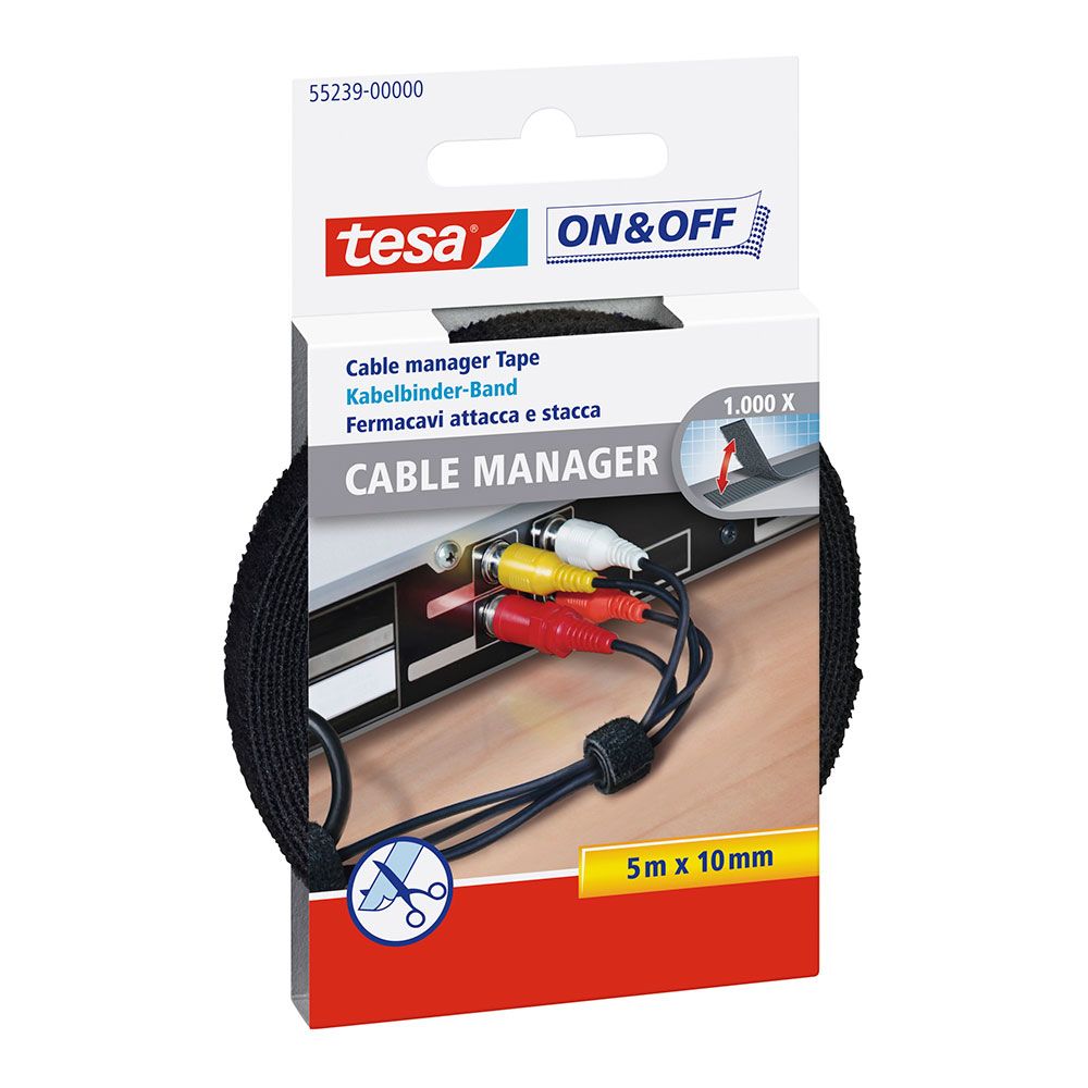 Organizador de cabos fita velcro 5m x 10mm preto 55239 tesa