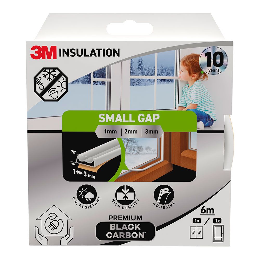 Perfil isolante premium para frestas pequenas de 1-3 mm, branco, 6 m