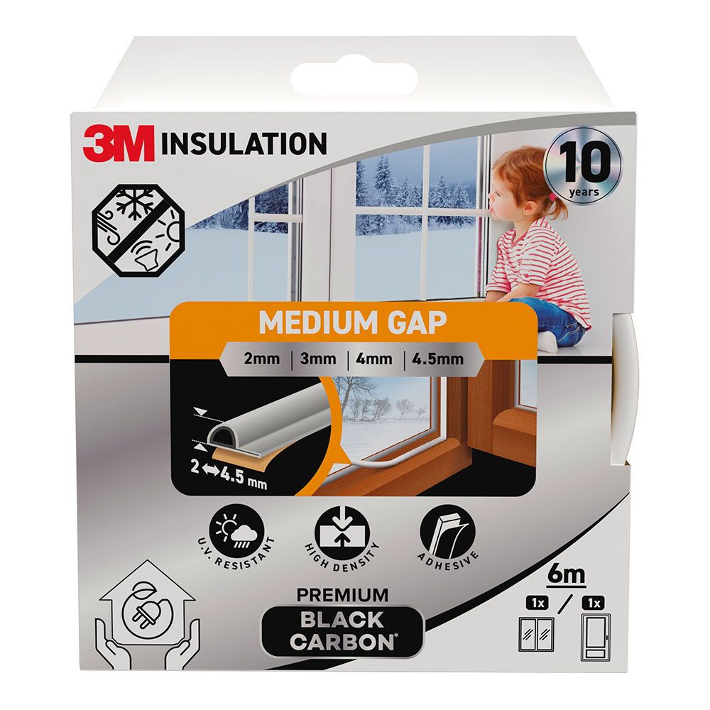 Perfil isolante premium para frestas pequenas 1-3 mm, branco, 6 m