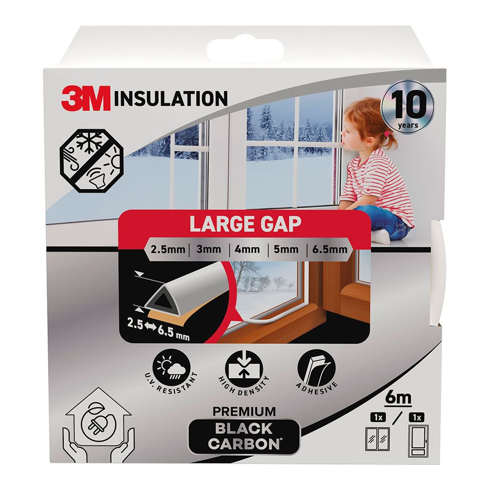 Perfil isolante premium para frestas grandes de 2,5 - 6,5 mm, branco, 6 m