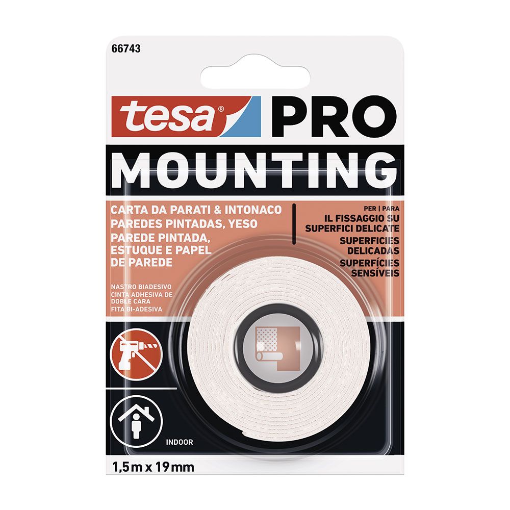TESA Montagem com fita dupla face pro parede pintada especial 19 mm x 1,5 m