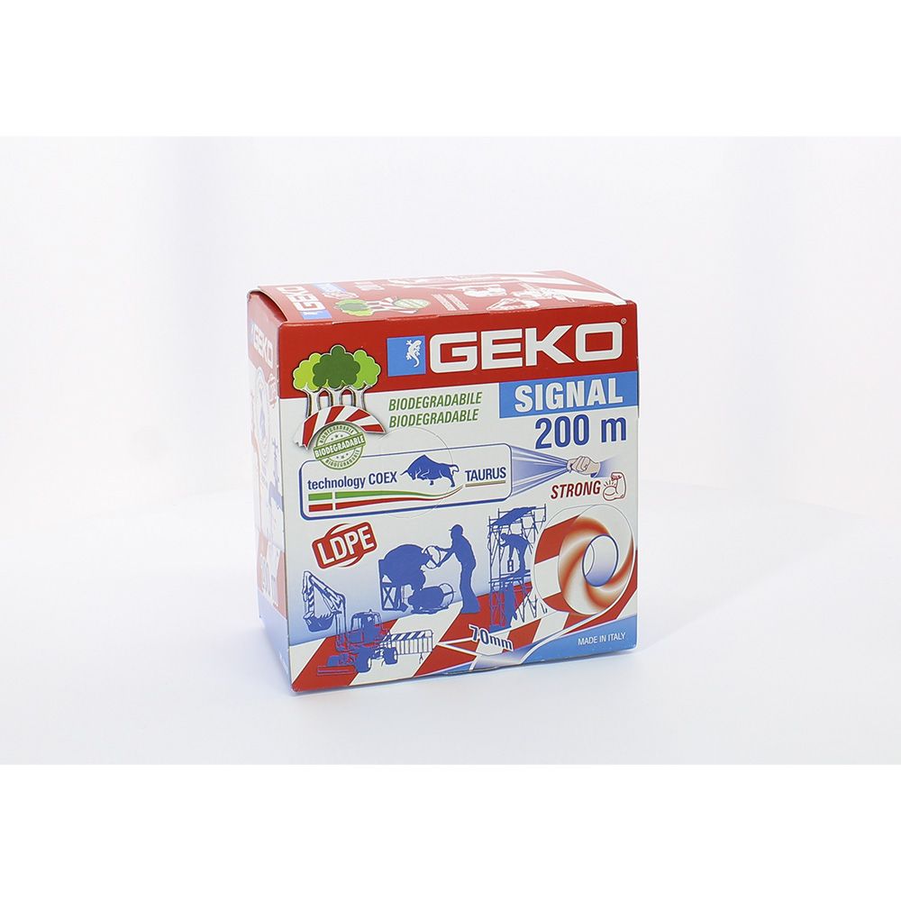 Fita de sinalização LDPE biodegradável branca/vermelha 70 mm x 200 m